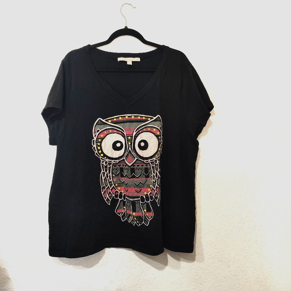 Rebellious One 3X Owl V-Neck T-Shirt